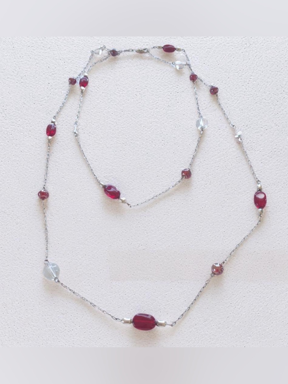 Garnet and Crystal Bead Necklace 42” inches - Picture 2 of 10